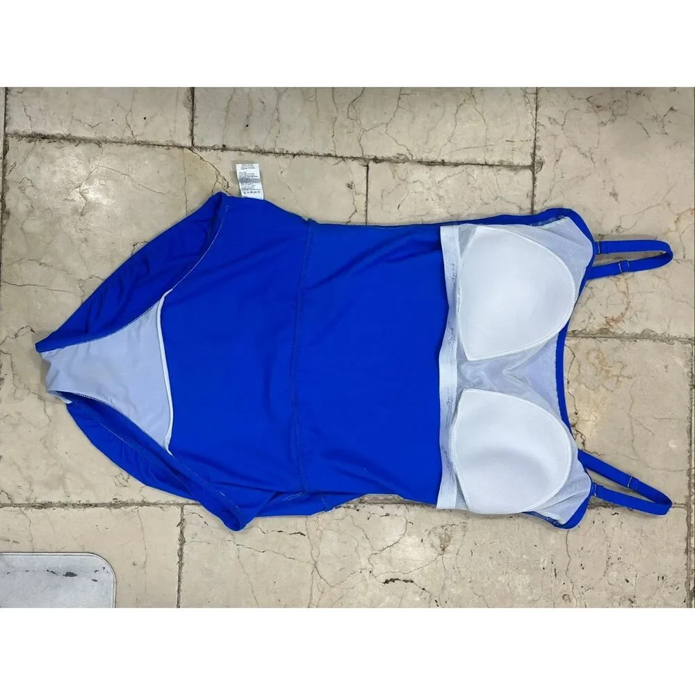 Gottex Royal Blue Mesh Overlay One Piece Swimsuit Size 14